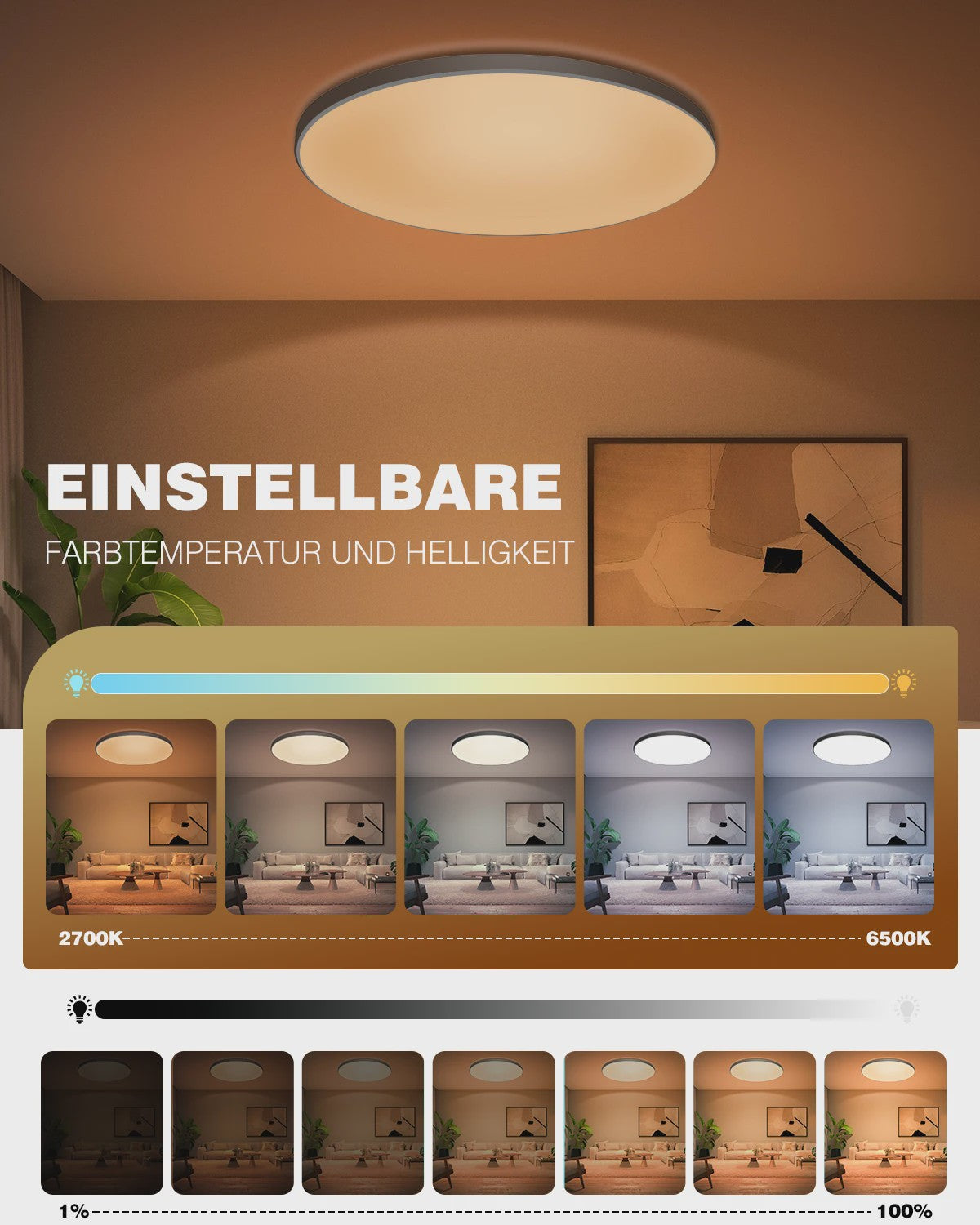 Slimme Plafondlamp LED RGB 24W Dimbare Rond Zwart 30cm met Afstandsbediening & App Bediening
