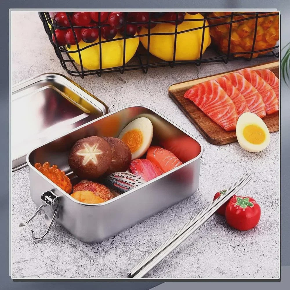 RVS Bento Lunchbox met Afsluitbare Clips - Voedselcontainer voor Werk en School