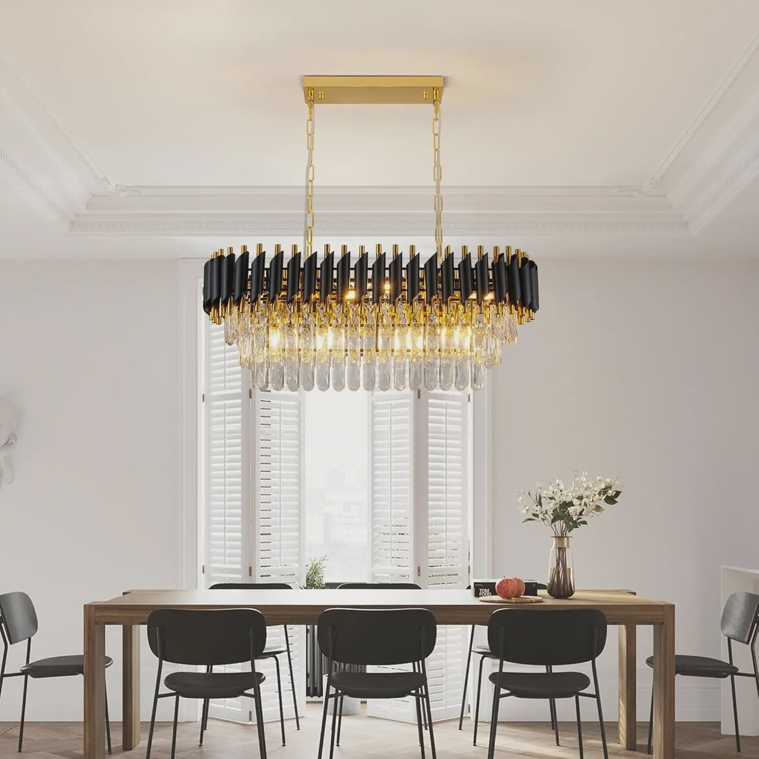 Moderne Zwarte Kristallen Kroonluchter Rond 5-Tier Ø60cm Dimbare Hanglamp