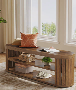Houten Entree Bank met Schoenopslag - 47.2" - Farmhouse Stijl - Verstelbare Voetjes