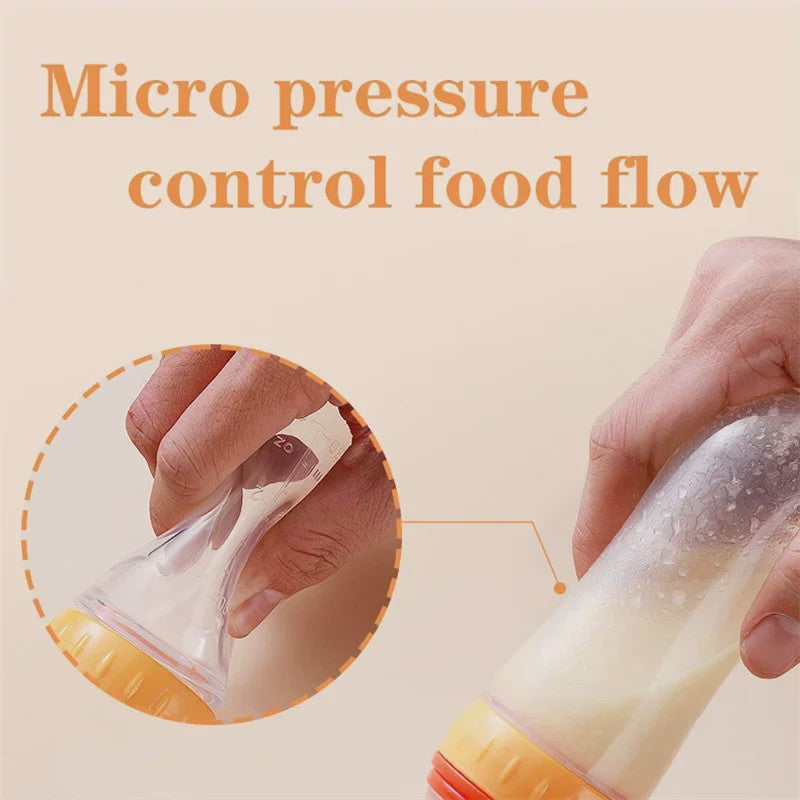 Baby Fles met Lepel - Siliconen Knijpfles voor Babyvoeding en Rijstpap