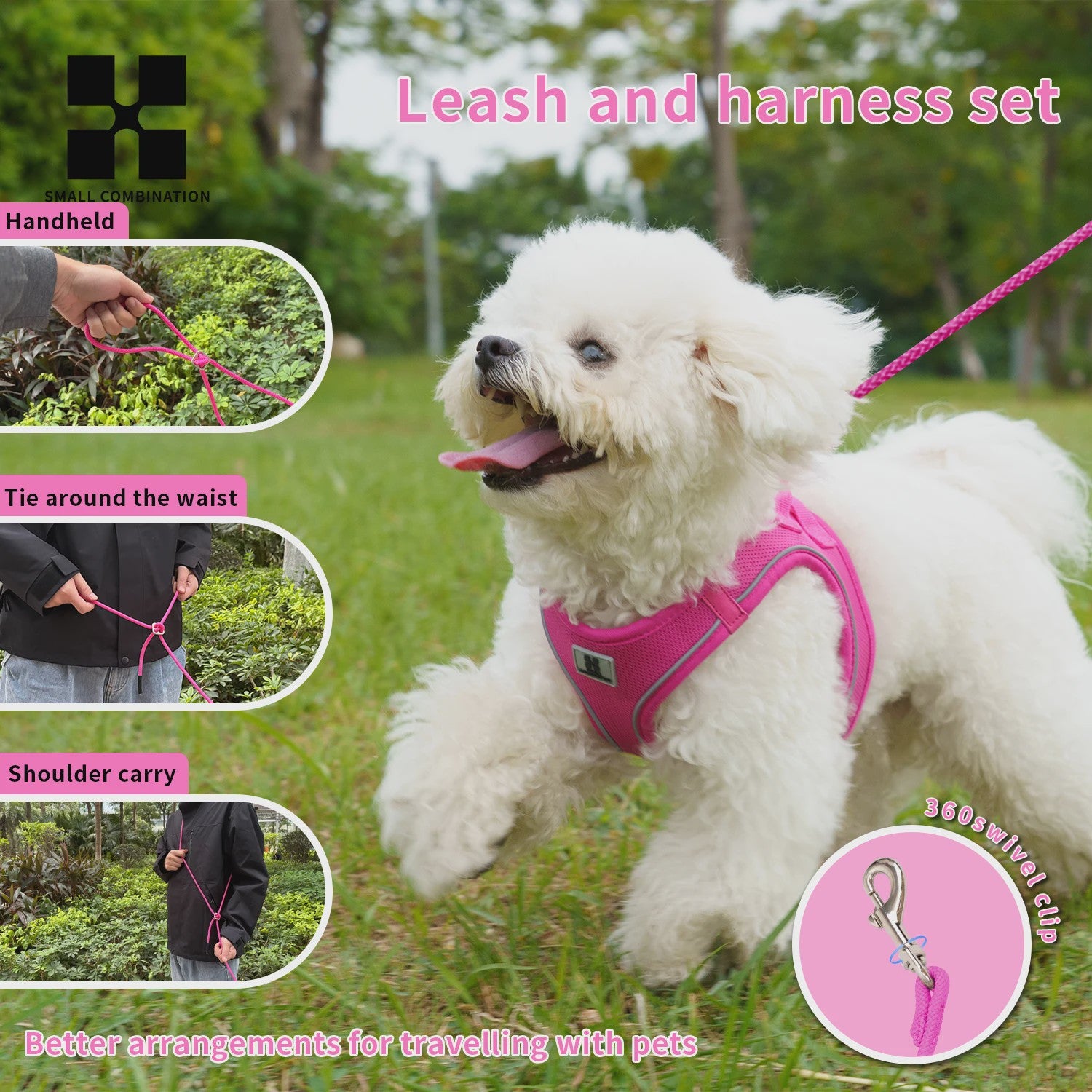 Verstelbaar Hondentuig met Lijn - Reflecterend & Ademend - Voor Kleine tot Middelgrote Honden & Puppy's