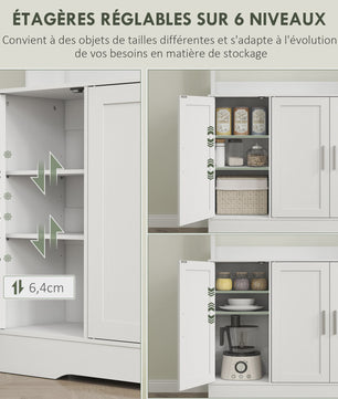 HOMCOM Keuken Buffetkast Scandinavisch Wit met Glazen Deuren en Open Vakken