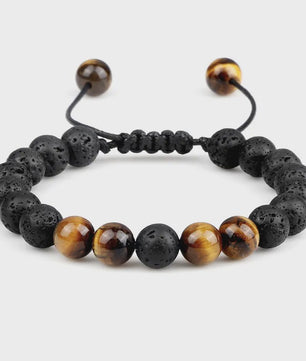 Verstelbare Lava Kralen & Tijgeroog Armband - Yoga & Helende Sieraden voor Hem en Haar
