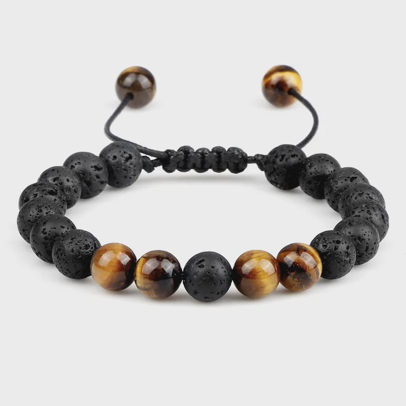 Verstelbare Lava Kralen & Tijgeroog Armband - Yoga & Helende Sieraden voor Hem en Haar