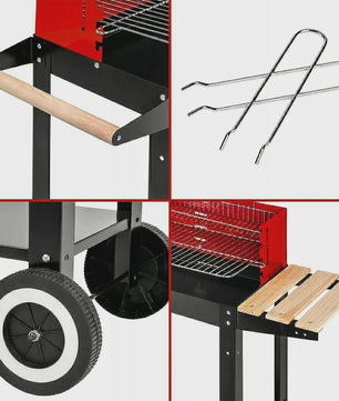 Mobiele Houtskool BBQ Grill met Wielen, Zijplanken en Accessoires - 40x40cm Grilloppervlak