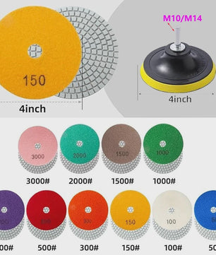 Diamant Polijstschijven Set (3-7 Inch) - Nat/Droog - Voor Steen, Beton, Marmer
