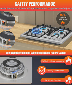4-pits Gas Kookplaat 25300 BTU Inbouw/Tafelmodel LPG/Aardgas Om te Bouwen met Vlambeveiliging