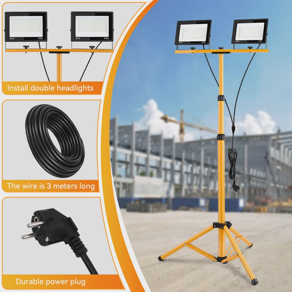 Dubbele LED Werkverlichting op Verstelbaar Statief - 200W/100W - IP66 Waterdicht