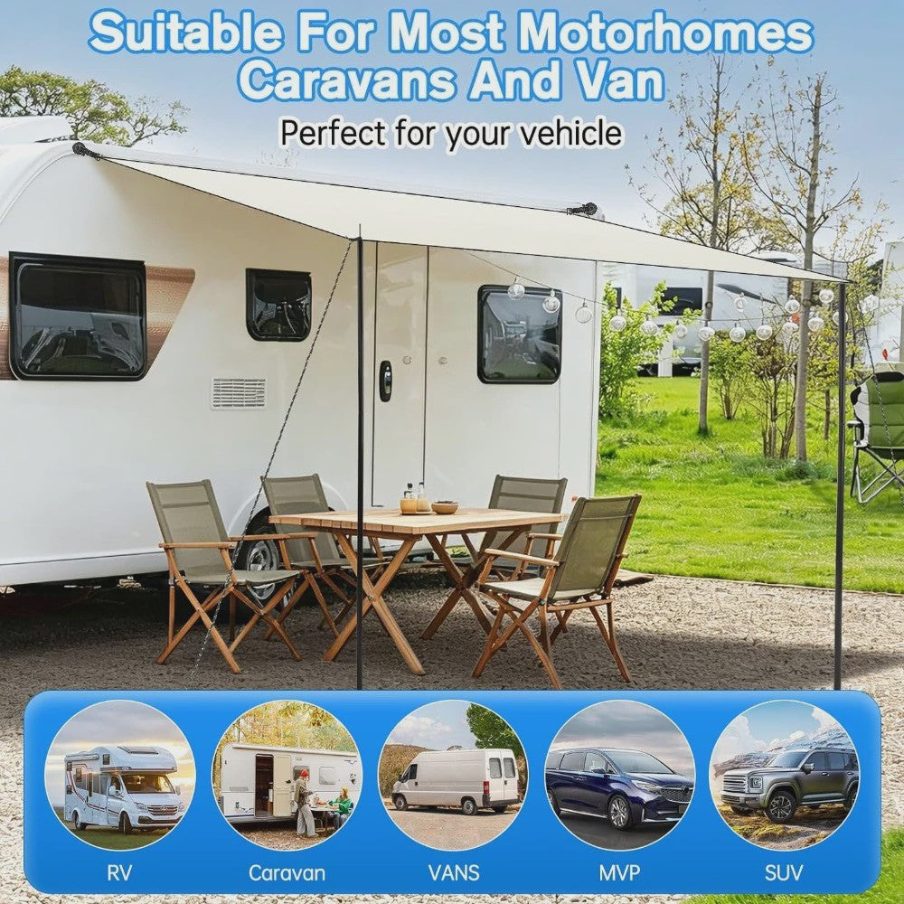 Waterdichte Luifel voor Camper, Caravan & Auto met UV-bescherming en Aluminium Stokken