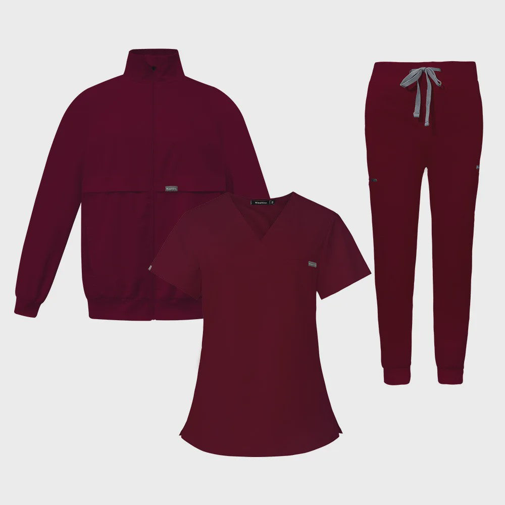 3-delige Unisex Medische Scrub Set: Jas, Top & Broek voor Zorgprofessionals