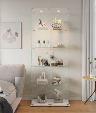 Moderne Glazen Vitrinekast met LED Verlichting - 5 Lagen, 2 Deuren