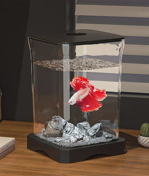 Mini Aquarium Starter Kit voor Betta Vissen & Goudvissen - Compact Desktop Aquarium met Voeropening
