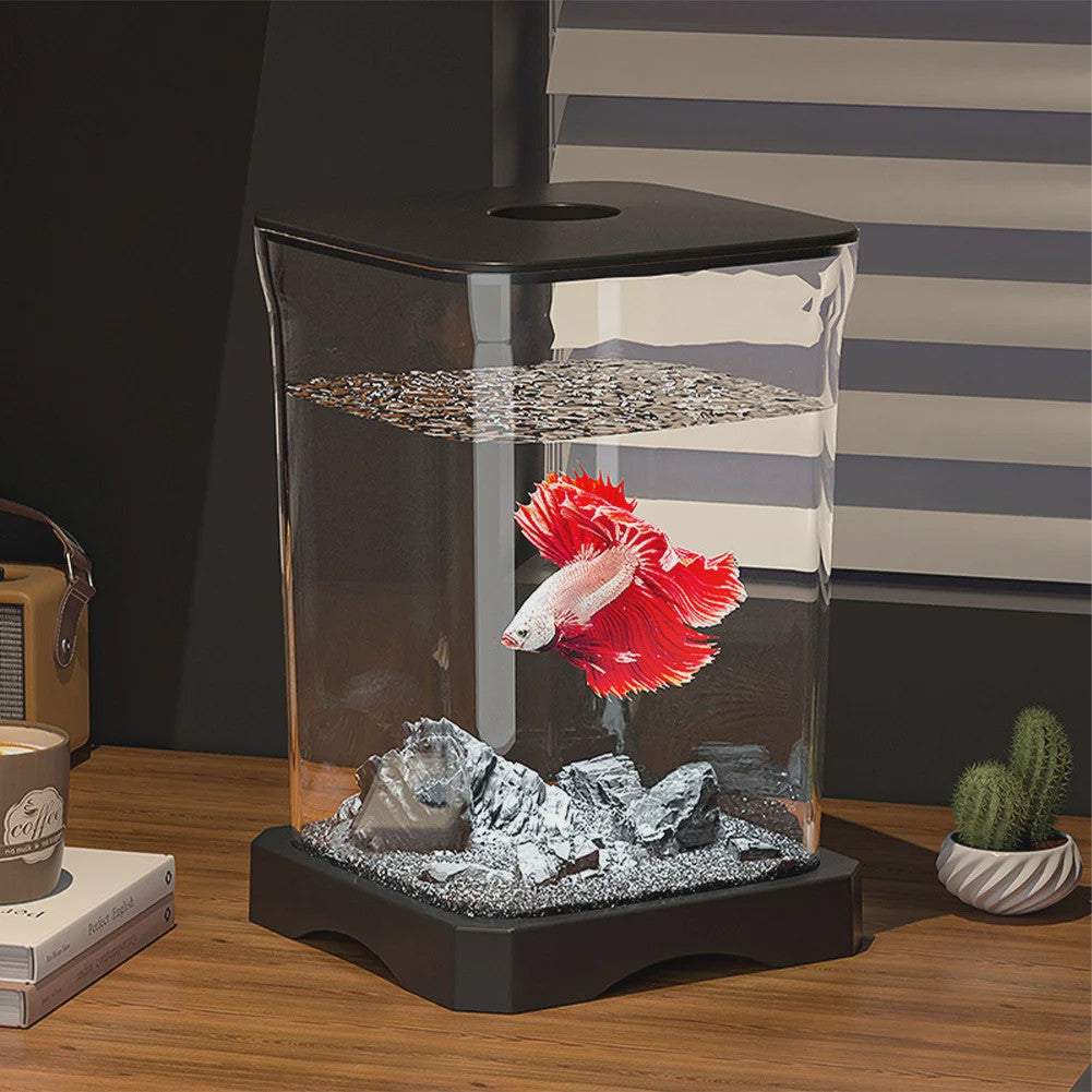Mini Aquarium Starter Kit voor Betta Vissen & Goudvissen - Compact Desktop Aquarium met Voeropening
