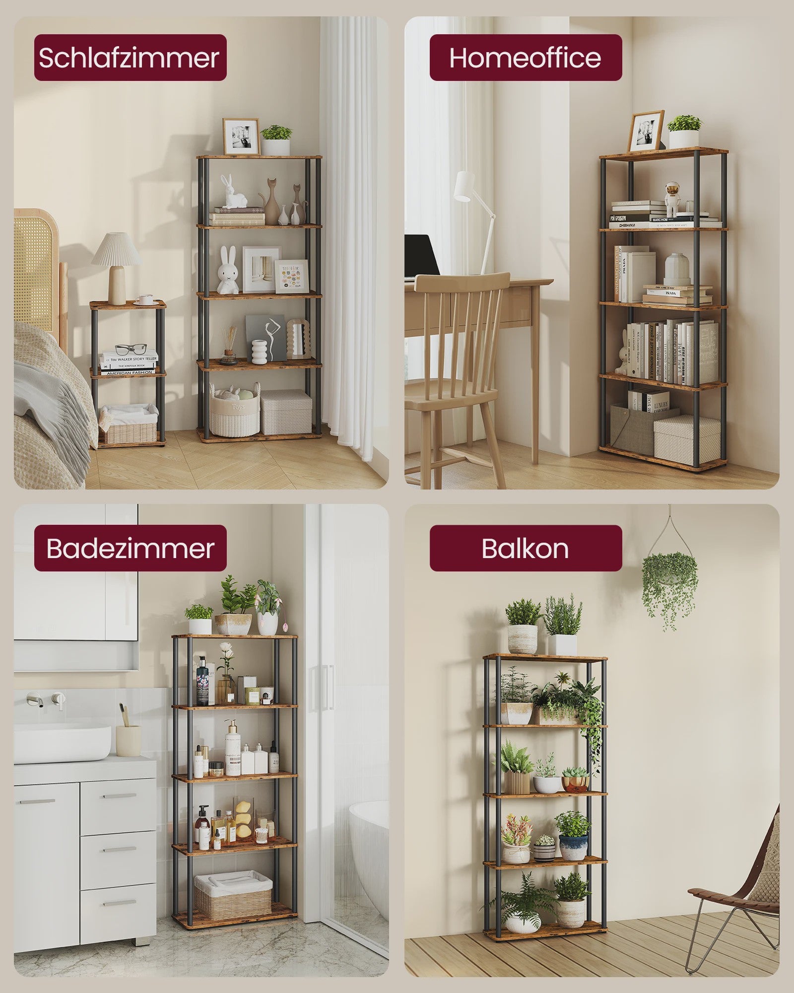 Industriële Stellingkast 5 Niveaus - 60x23.8x139 cm - Bruin-Zwart