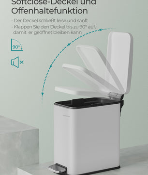 SONGMICS 10L Pedaalemmer - Smalle Vuilnisbak met Deksel voor Badkamer