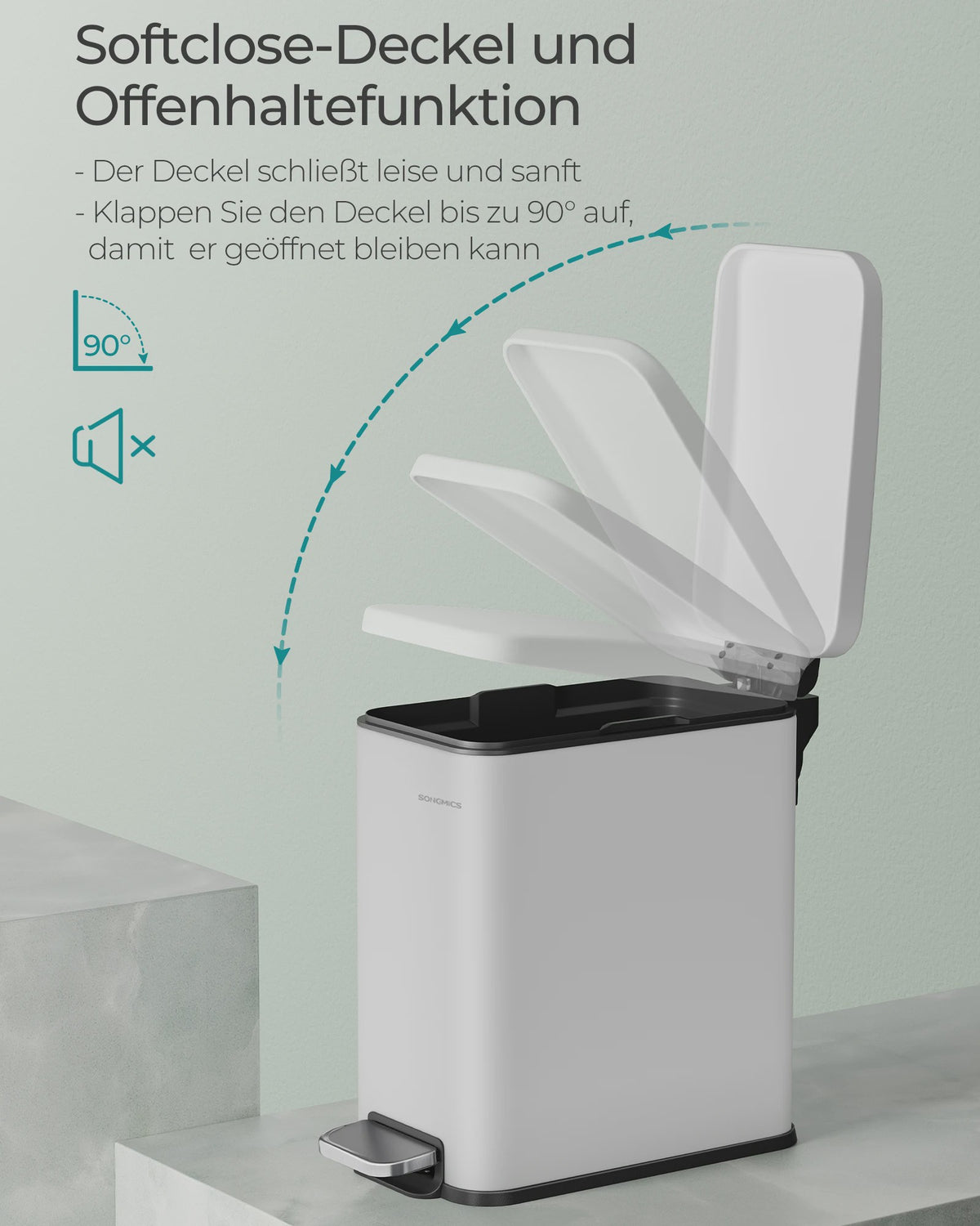 SONGMICS 10L Pedaalemmer - Smalle Vuilnisbak met Deksel voor Badkamer