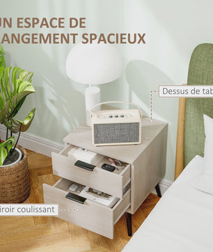 Set van 2 Nachtkastjes in Scandinavische Stijl - Modern Design met Lades en Houten Poten