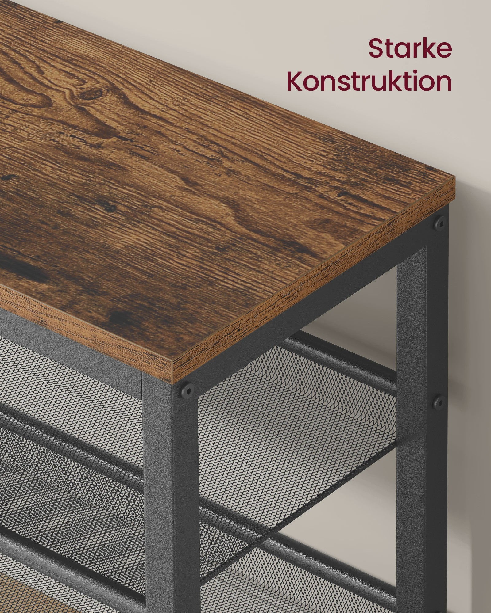 VASAGLE 3-laags Schoenrek - Industrieel Design met Verhoogde Randen