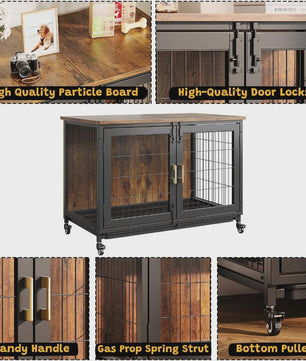 Houten Hondenkennel met Wielen en Lade - Stijlvolle Bijzettafel voor Kleine/Middelgrote Honden