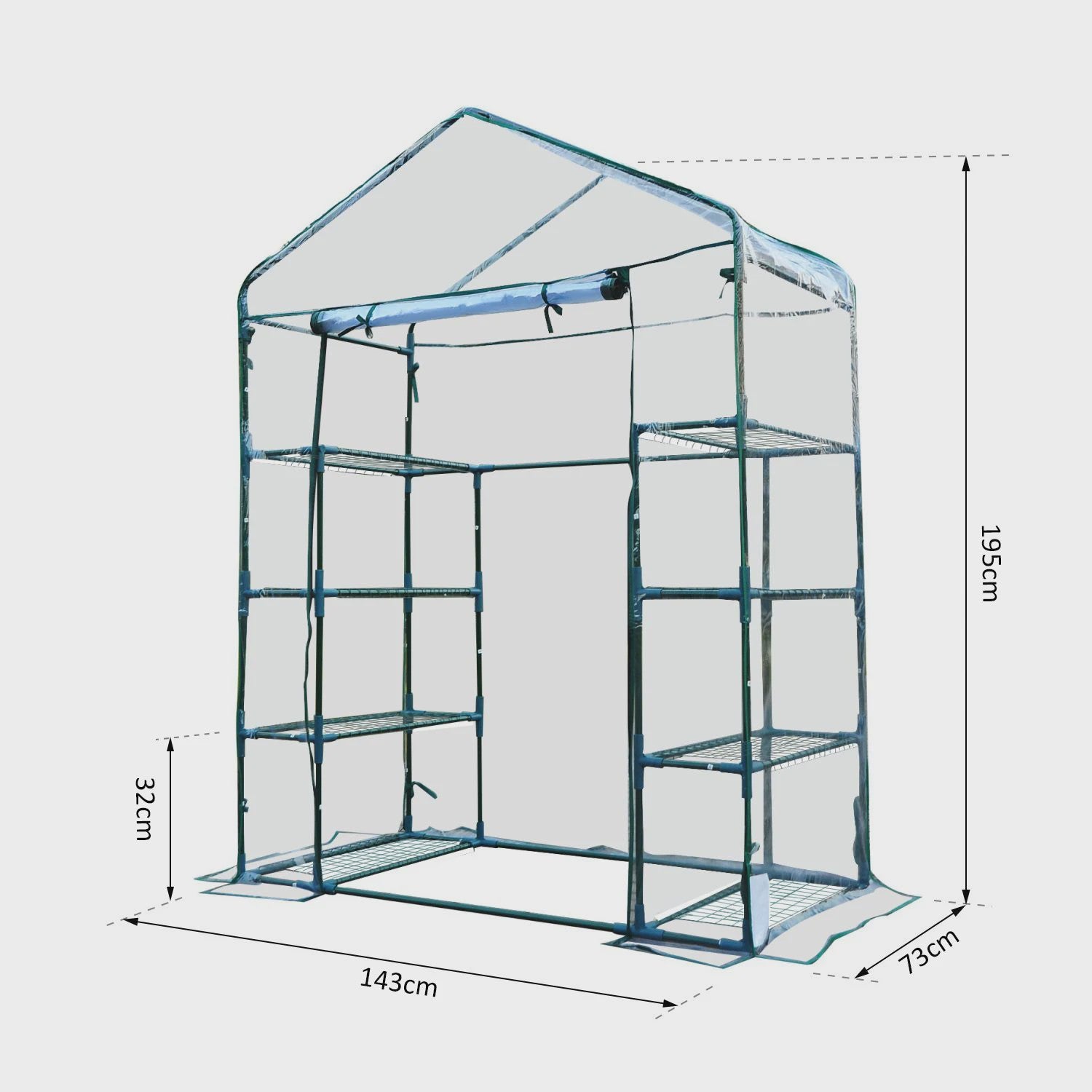 Outsunny Kweekkas Tuinkas met 4 etages - 143x73x195cm - PVC Hoes & Stalen Frame
