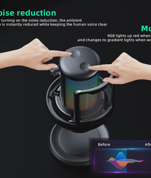 RGB Gaming Microfoon voor PC met Geluidsdemping, Koptelefoonuitgang & Touch-Mute