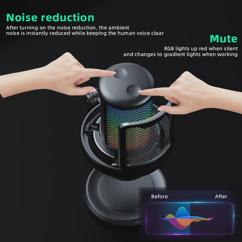 RGB Gaming Microfoon voor PC met Geluidsdemping, Koptelefoonuitgang & Touch-Mute