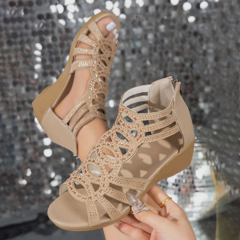 Dames Romeinse Sandalen met Wedge Hak en Versiering - Zomer 2026