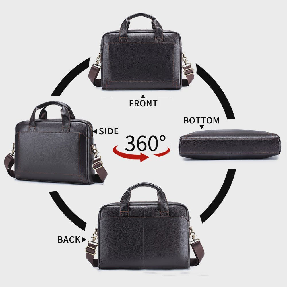 Luxe Leren Laptoptas Heren - Toplaags Koeienhuid Aktetas