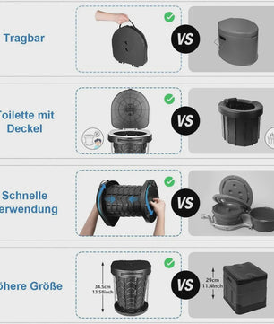 Draagbaar Toilet met Deksel - 180kg Draagvermogen | Ideaal voor Camping, Vissen, Reizen & Noodgevallen