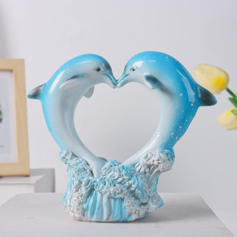 Decoratieve Dolfijnen Familie Beeldje van Hars - Sfeervolle Woondecoratie