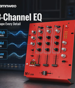 Yamnweo M4 Mini DJ Mixer - 3 Kanaals Audio Console met Bluetooth, USB MP3 & EQ