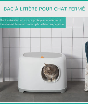PawHut Gesloten Kattenbak met Deksel en Schep - Wit