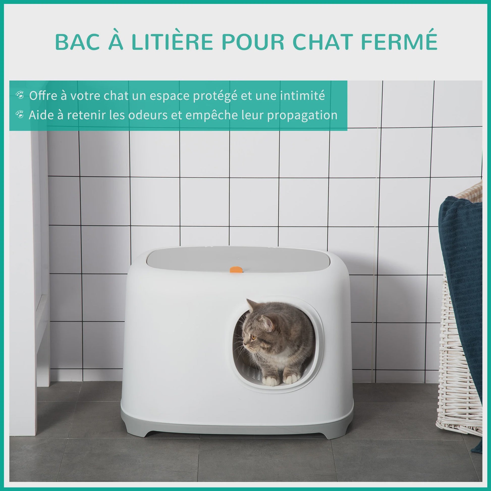PawHut Gesloten Kattenbak met Deksel en Schep - Wit