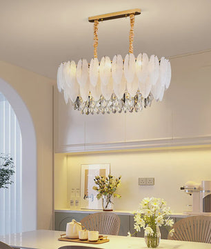 Luxe Pluimen & Kristal Plafondlamp - Sfeervolle Hanglamp voor Woonkamer & Slaapkamer