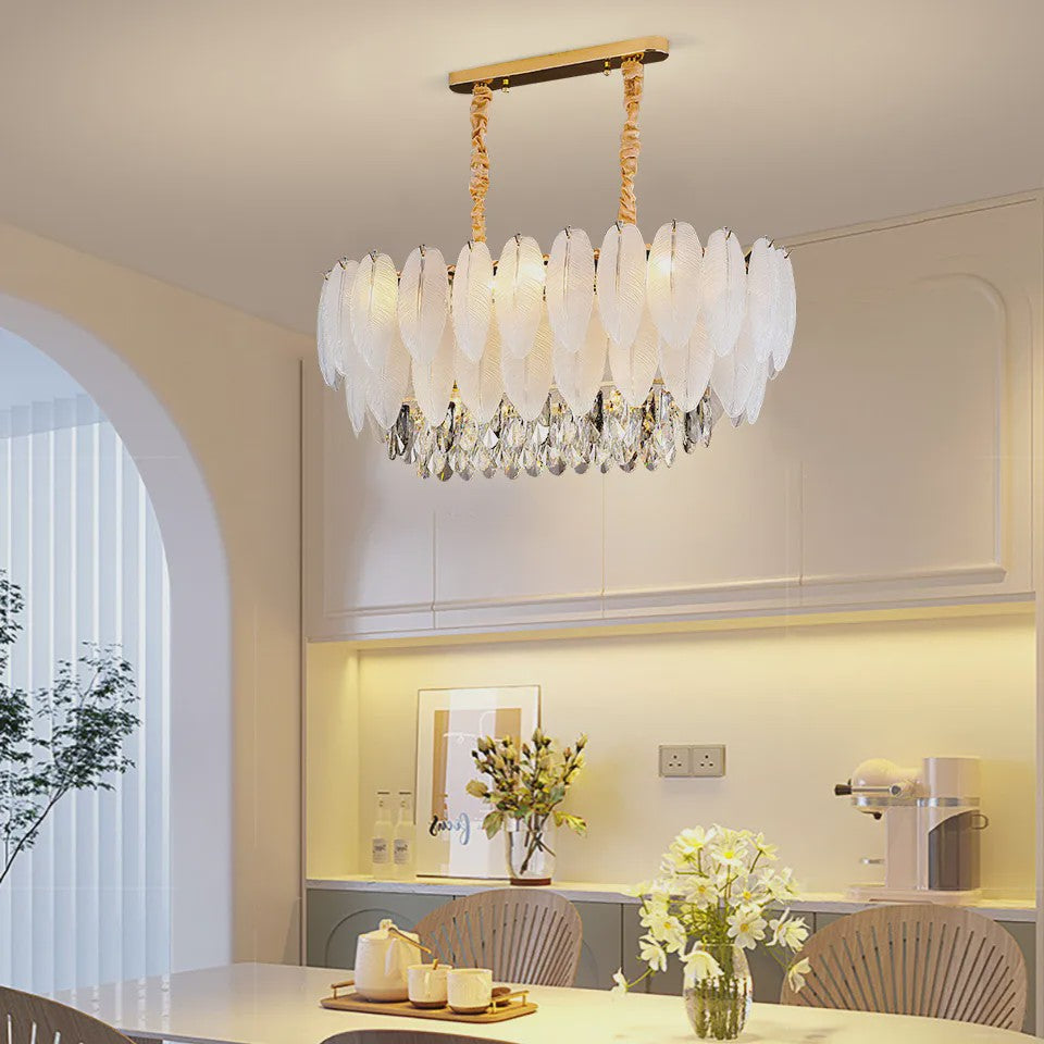 Luxe Pluimen & Kristal Plafondlamp - Sfeervolle Hanglamp voor Woonkamer & Slaapkamer