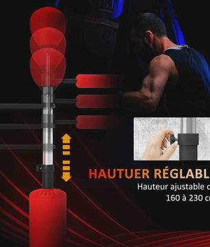 HOMCOM Staande Bokszak 4-in-1 met Snelheidbal, Rotatiebar en Handschoenen - Verstelbaar (160-230 cm)