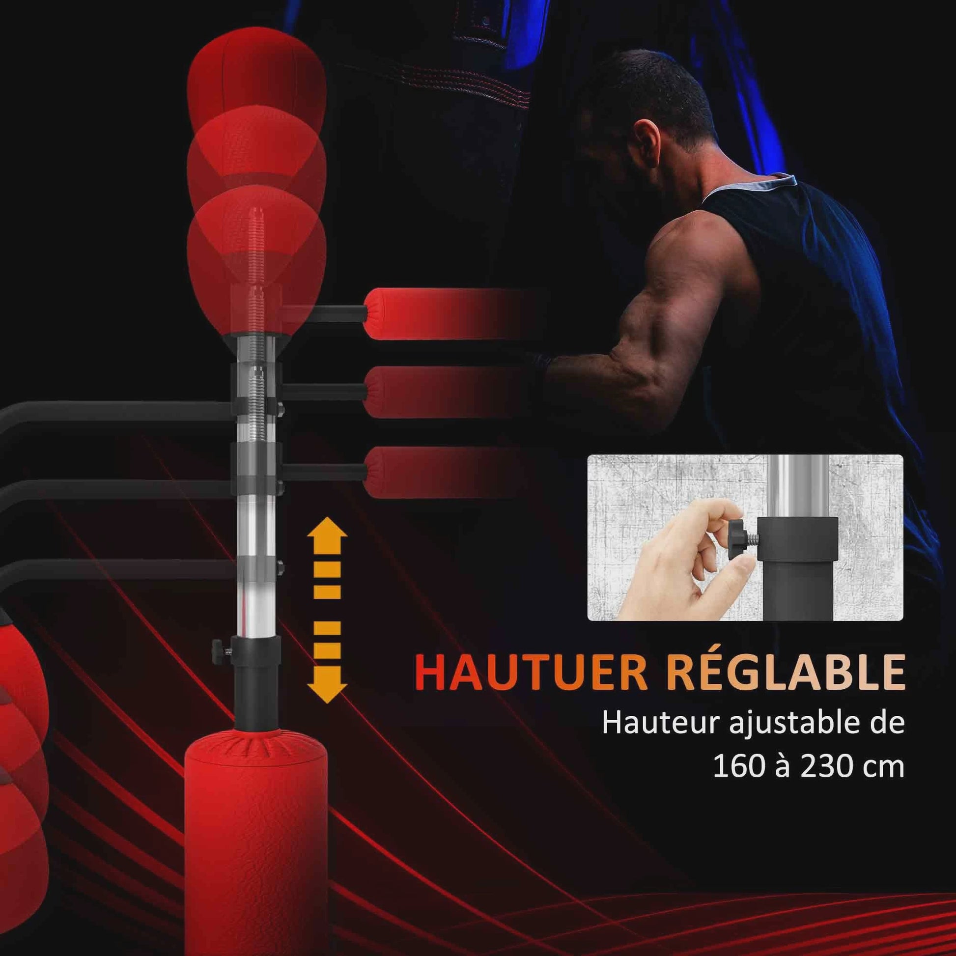HOMCOM Staande Bokszak 4-in-1 met Snelheidbal, Rotatiebar en Handschoenen - Verstelbaar (160-230 cm)