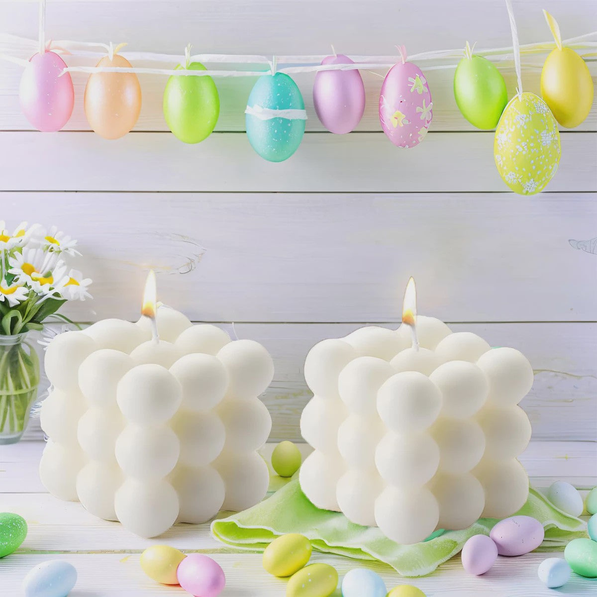 Sfeervolle Vanille Geur Bubble Kaars - Decoratieve Soja Wax Kubus Kaars voor Huis & Kantoor