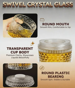 Draaibaar Kristallen Whiskey Glas - 280ml Premium Tumbler voor Cocktails & Feesten