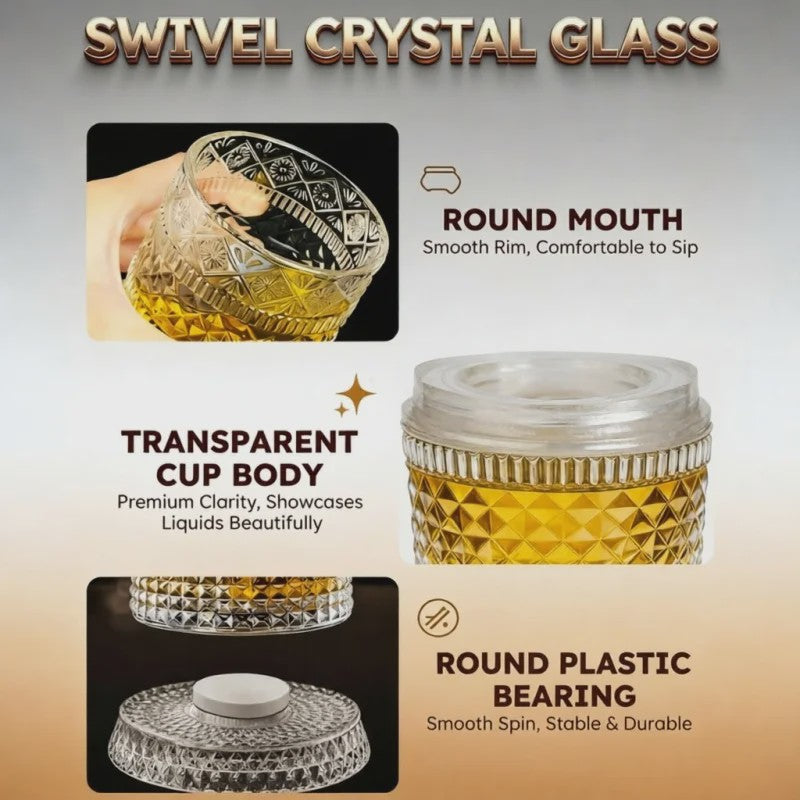 Draaibaar Kristallen Whiskey Glas - 280ml Premium Tumbler voor Cocktails & Feesten
