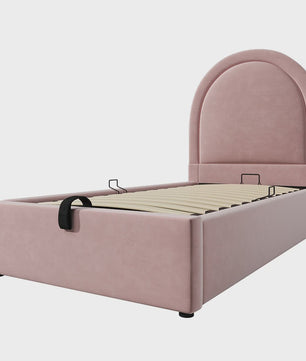 Roze Velvet Kinderbed 90x200 cm met Opbergruimte - Stijlvol en Comfortabel