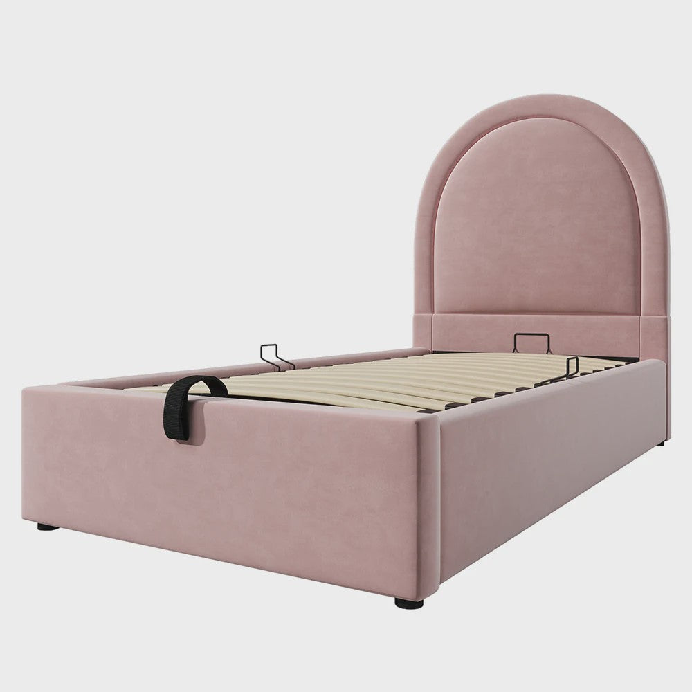 Roze Velvet Kinderbed 90x200 cm met Opbergruimte - Stijlvol en Comfortabel