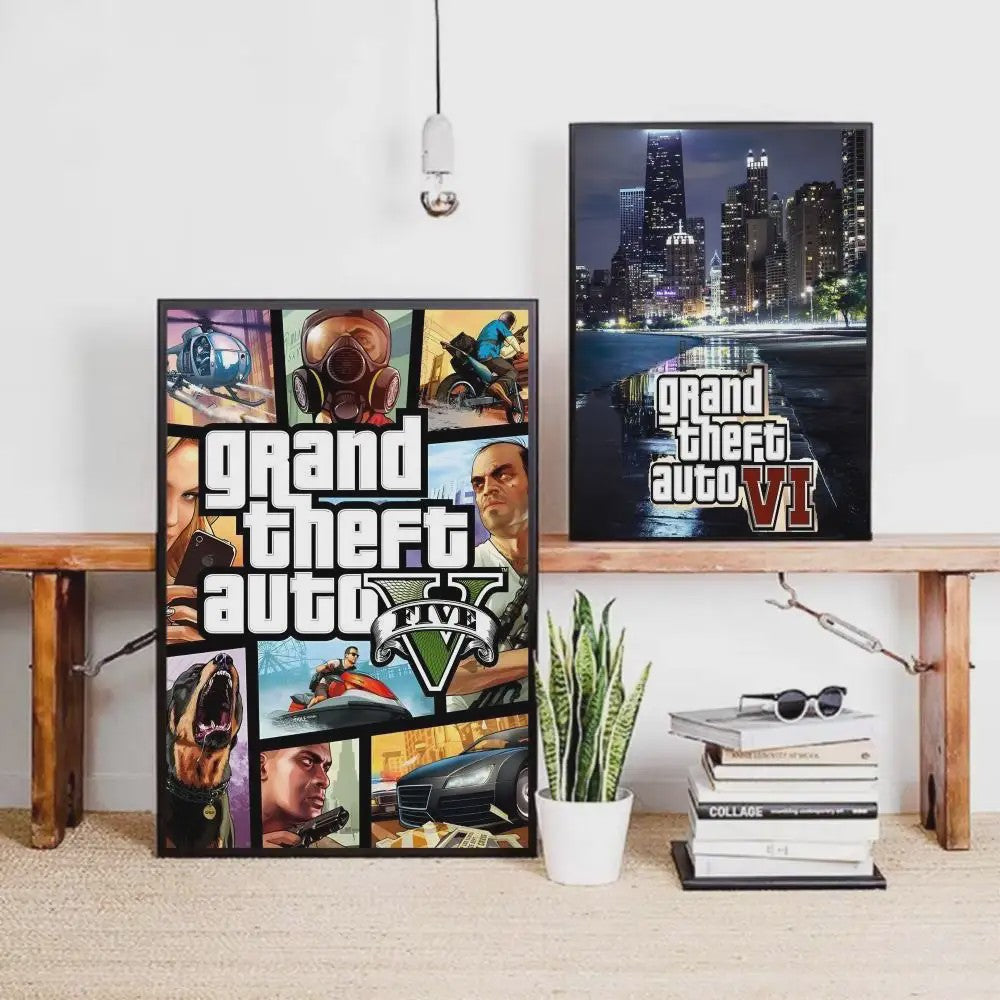 Grand Theft Auto Game Posters - Zelfklevend Muurdecoratie voor Fans