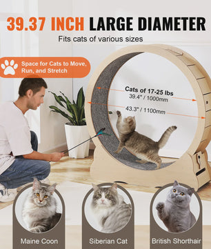 Houten Katten Loopwiel XL - Grote Kattenmolen voor Binnen met Afneembaar Tapijt & Kattenhengel