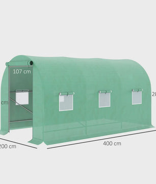 Outsunny Tunnel Greenhouse 400X200X200Cm with 6 Windows for Growing Green Plants
