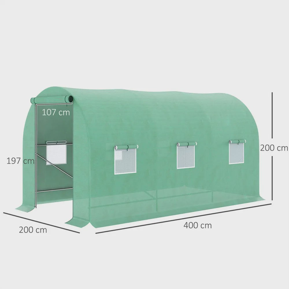 Outsunny Tunnel Greenhouse 400X200X200Cm with 6 Windows for Growing Green Plants