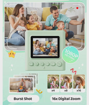 Direct Print Kinder Camera - 1080P HD Fotocamera met Instant Printer & Kleuren Prints