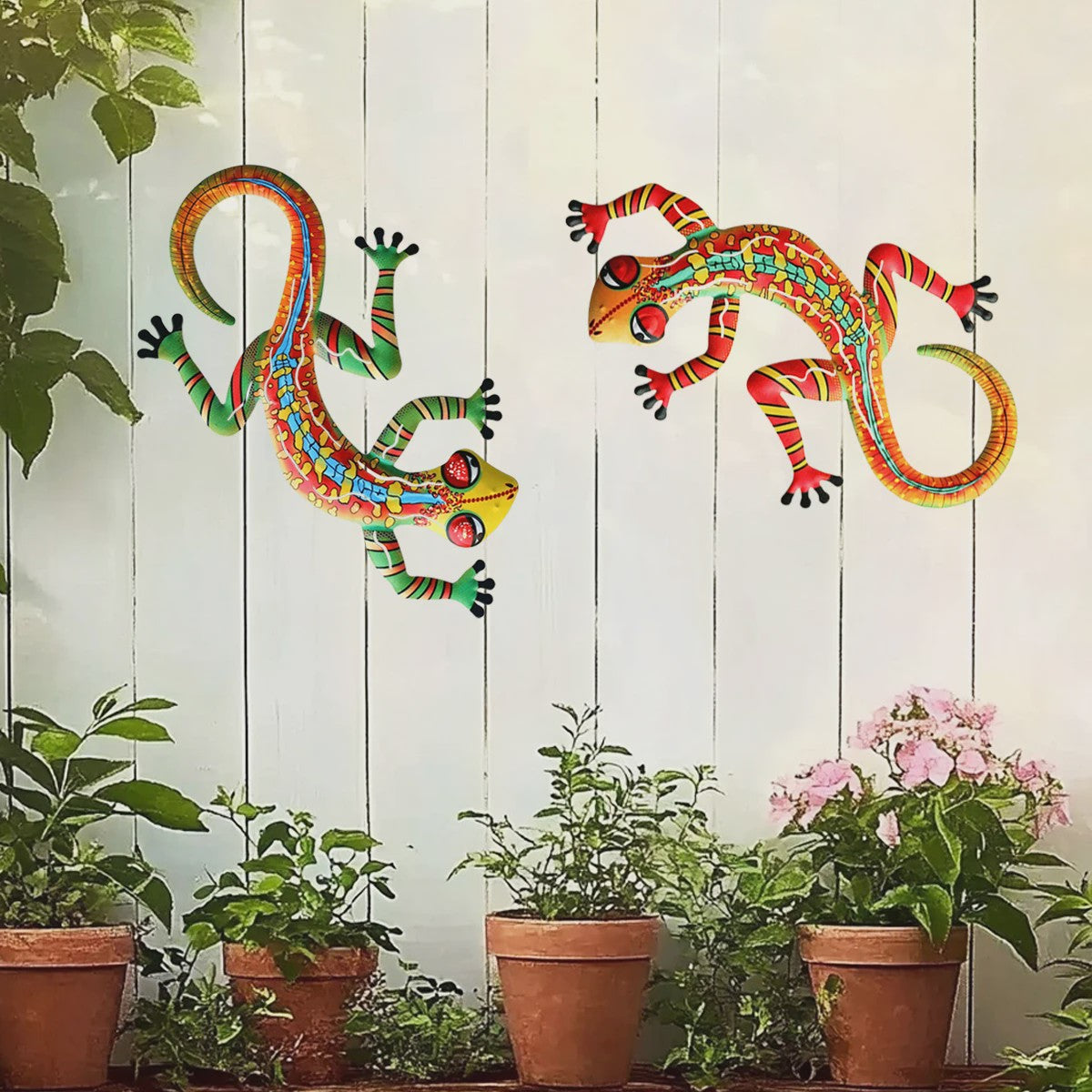 Set van 2 Metalen Muurdecoratie Hagedissen - Levendige Gecko's voor Buiten & Binnen