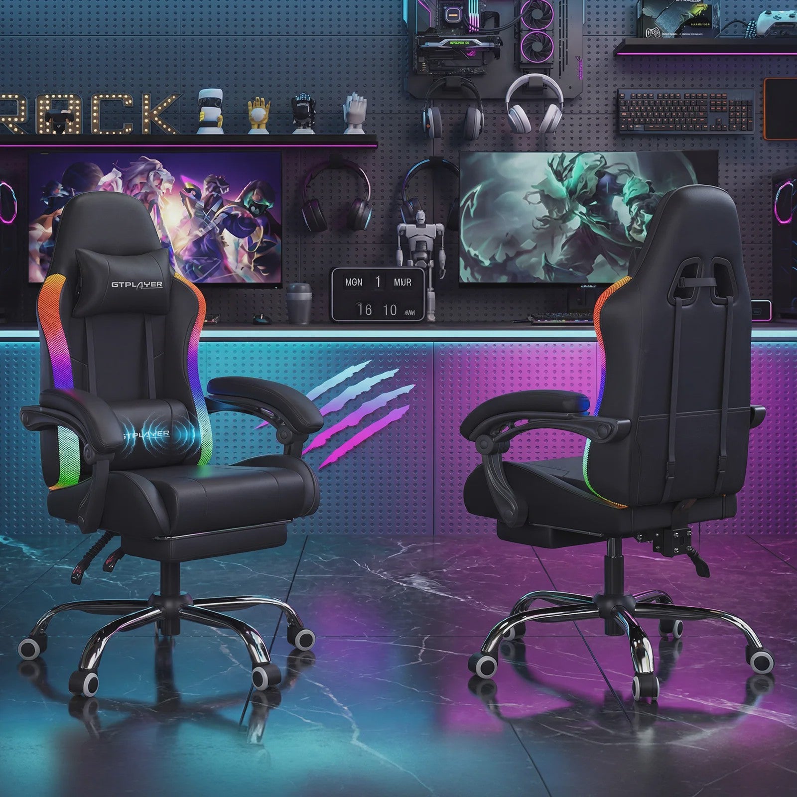 GTPLAYER Ergonomische Gaming & Kantoorstoel met LED Verlichting, Massagefunctie en Opbergvak